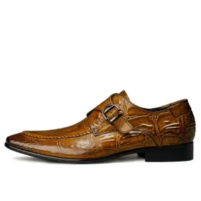 Men's British Alligator Pattern Slip-on Belt Buckle Business Dress Shoes