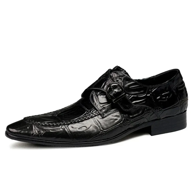 Men's British Alligator Pattern Slip-on Belt Buckle Business Dress Shoes