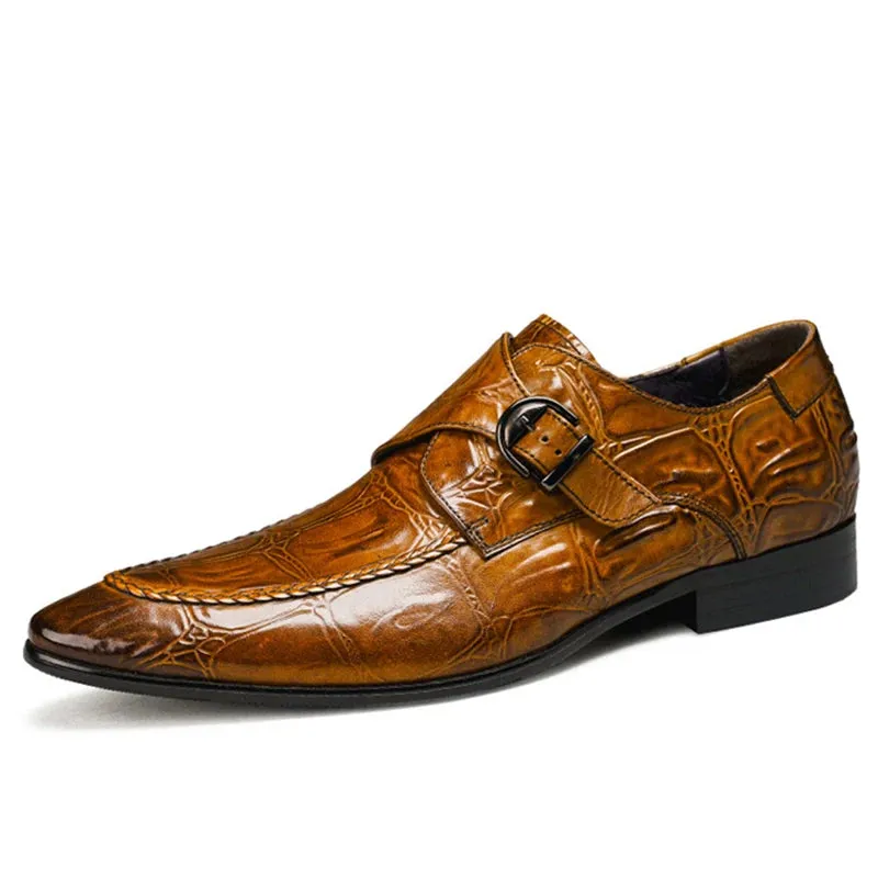 Men's British Alligator Pattern Slip-on Belt Buckle Business Dress Shoes