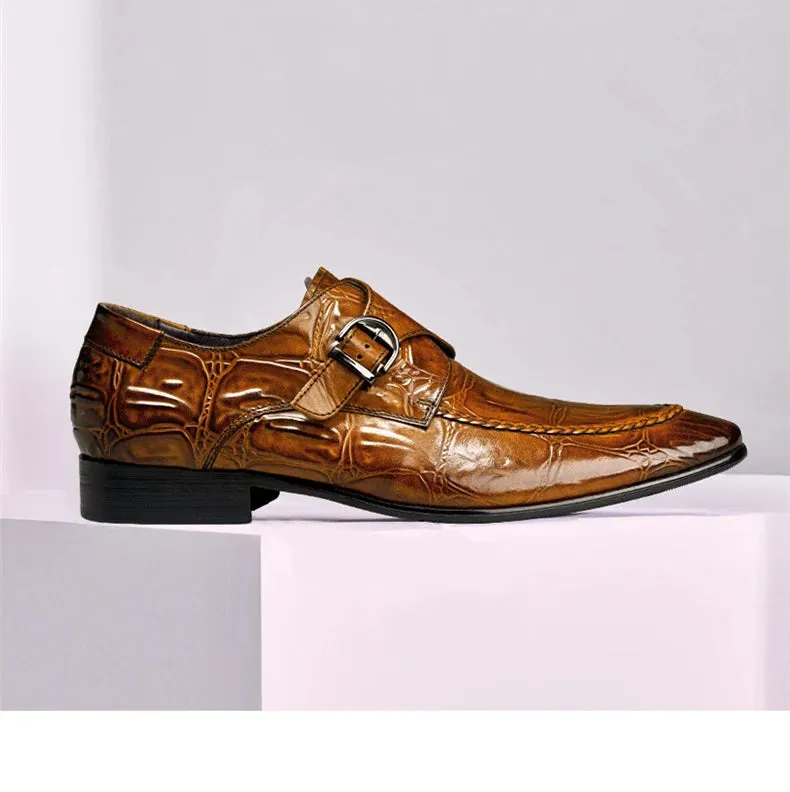 Men's British Alligator Pattern Slip-on Belt Buckle Business Dress Shoes