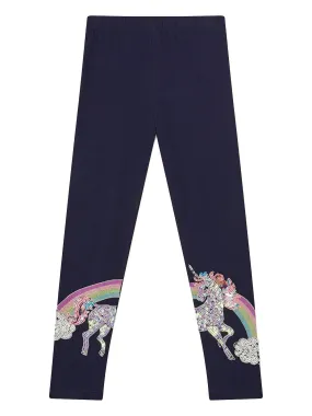 Monsoon Girls Unicorn Rainbow Leggings - Navy