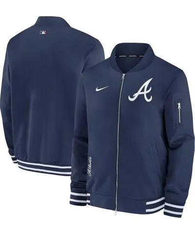 Nike Men's Navy Atlanta Braves Authentic Collection Full-Zip Bomber Jacket