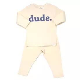 oh baby! Long Sleeve Two Piece Set Ribbed dude Applique  - Vanilla