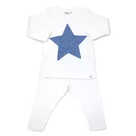 oh baby! Long Sleeve Two Piece Set - Ribbed Star Blue Heather - Cream