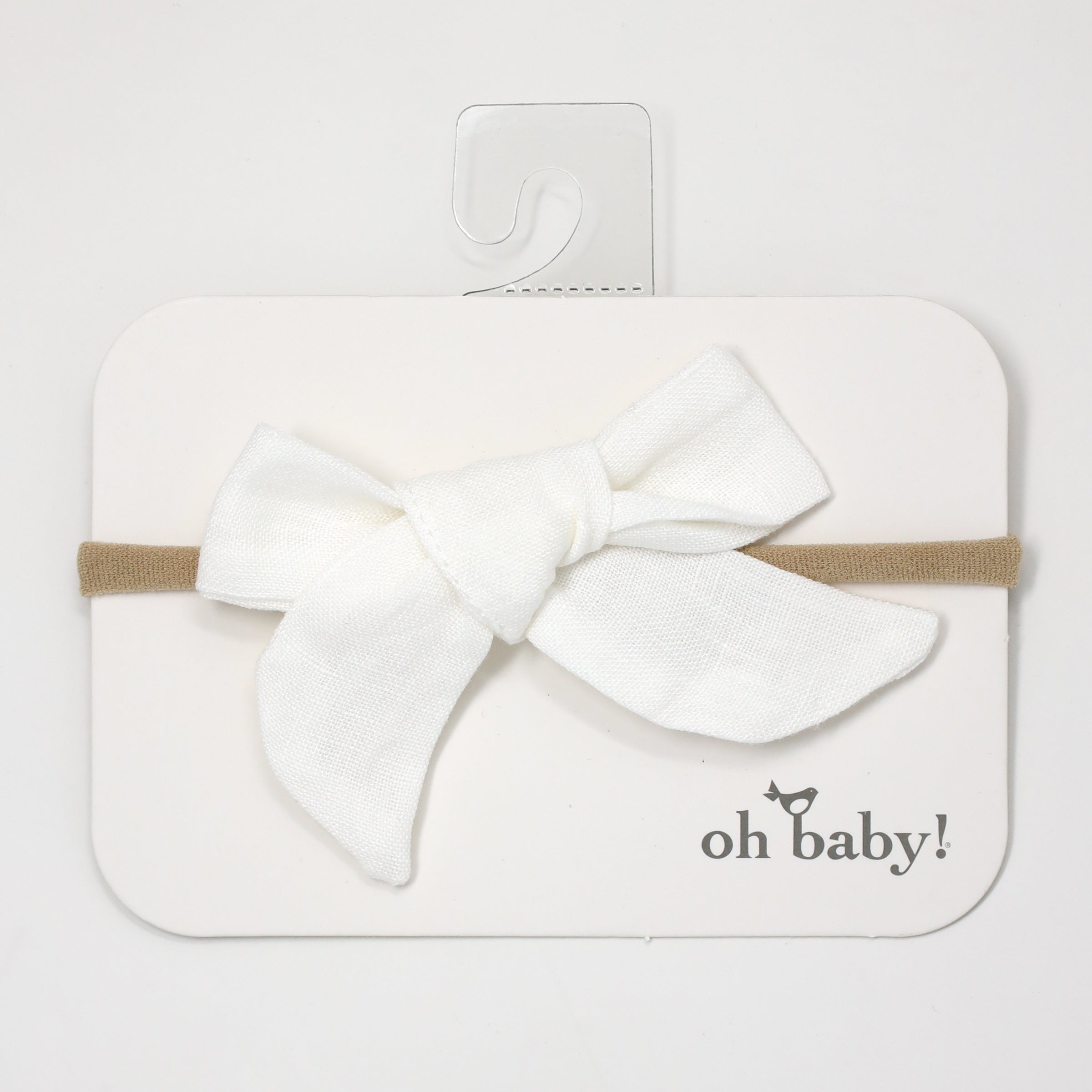 oh baby! School Girl Bow Linen Nylon Headband - Medium Bow - Cream