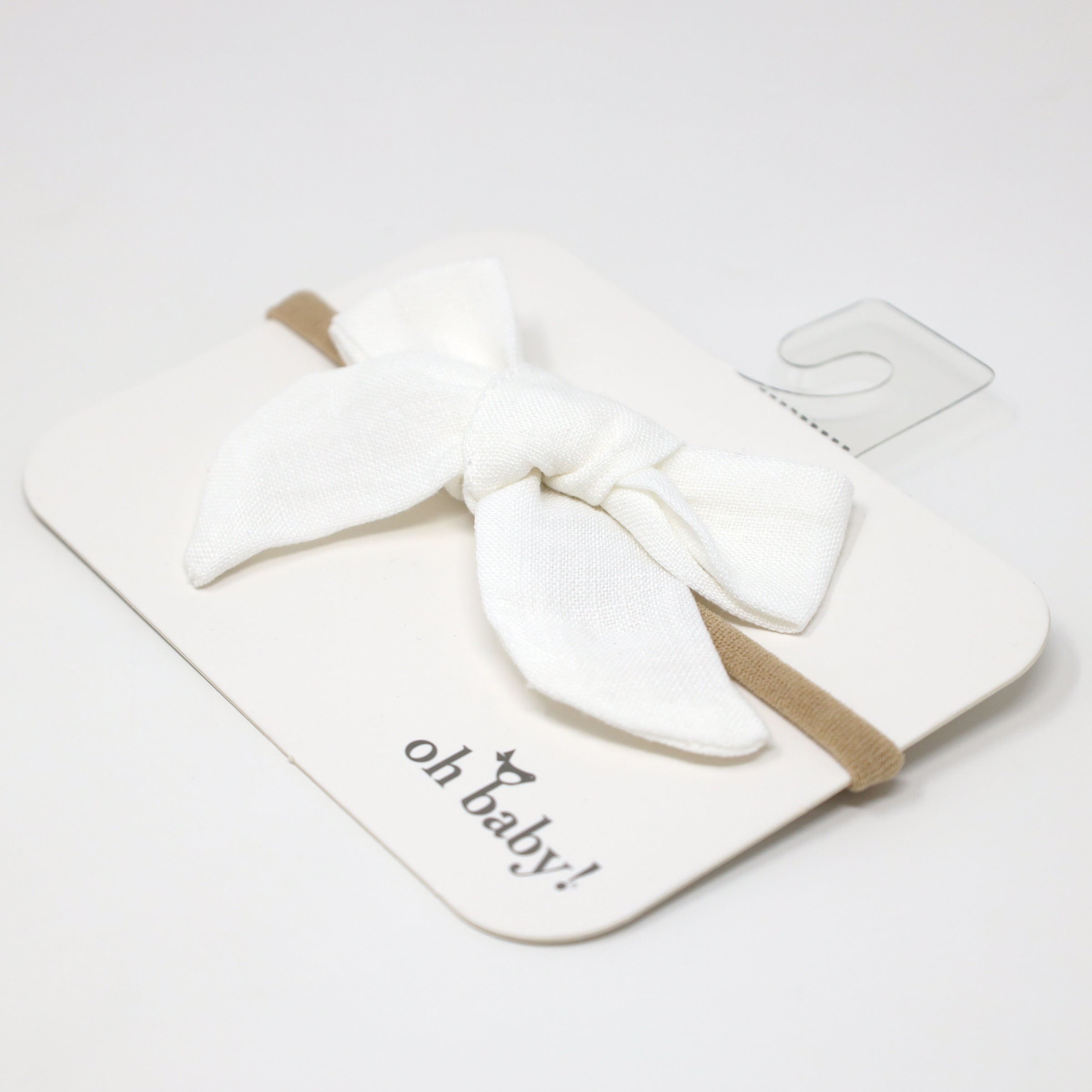 oh baby! School Girl Bow Linen Nylon Headband - Medium Bow - Cream