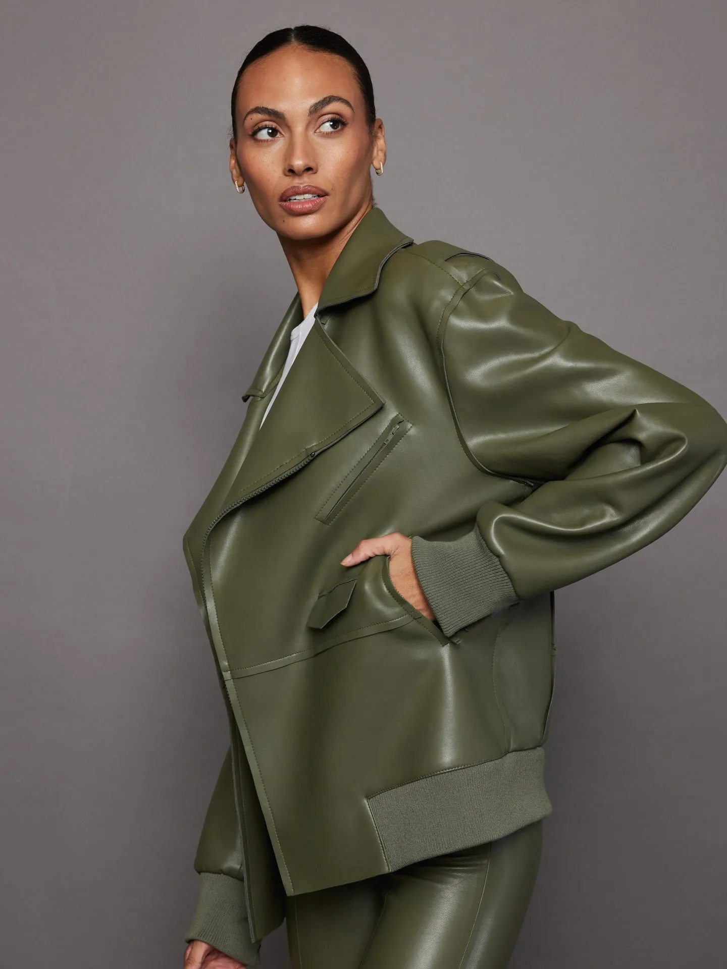 Oversized Moto Jacket - Military