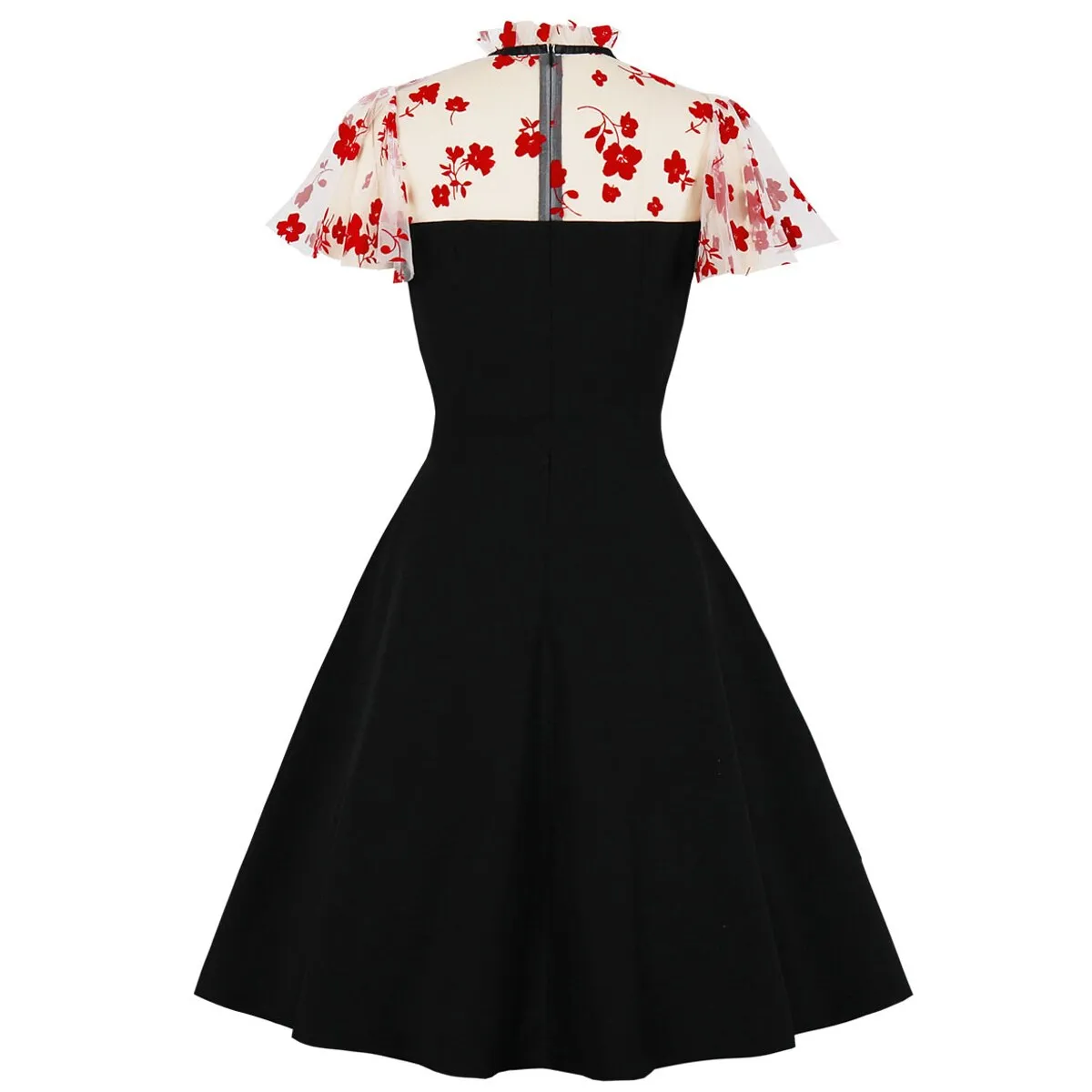 Patchwork Embroidery Women Party Dress 40s 50s 60s Button Bust A Line Black Pinup Gothic Sundress Office Tunic Midi Dresses