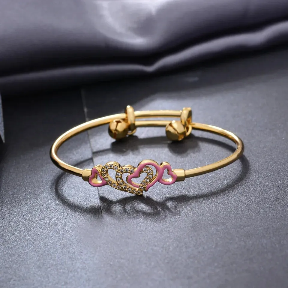 Pink Baby Bracelet, Gold Plated Bangles For  2-10 Years Old Girls