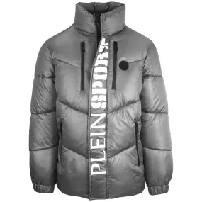 Plein Sport Bold Vertical Logo Shiny Padded Grey Jacket