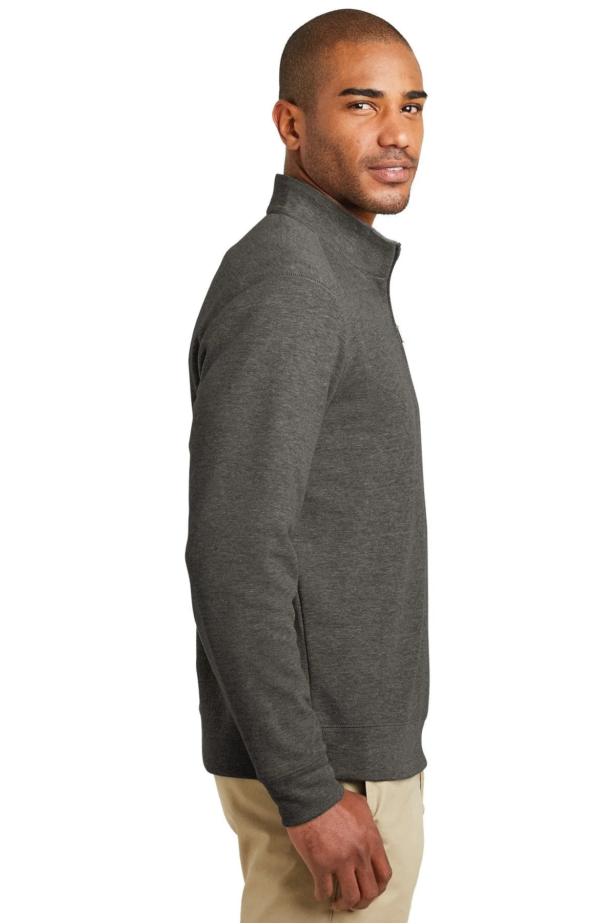 Port Authority Interlock 1/4-Zip K807 Charcoal Heather/ Medium Heather Grey