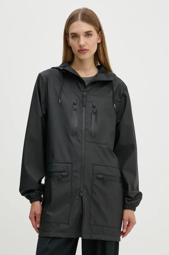 Rains jacket Cargo Long Jacket W3 black color 12060-01