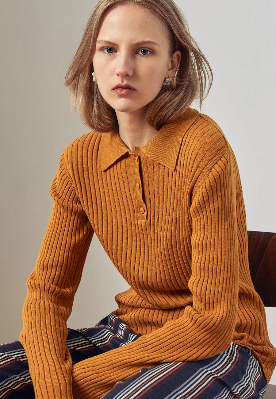 Rib Polo Sweater - amber