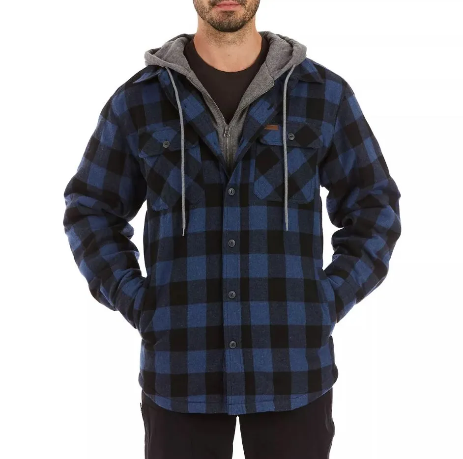 Smith's Workwear Mens Sherpa-Lined Hooded Flannel Shirt Jacket