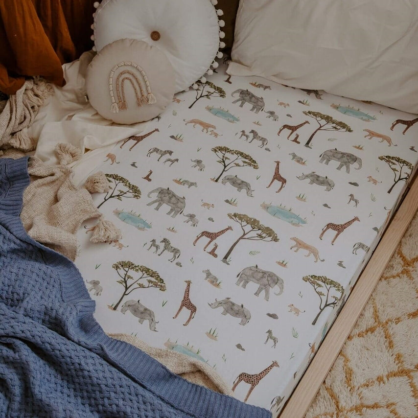 Snuggle Hunny Fitted Cot Sheet - Safari