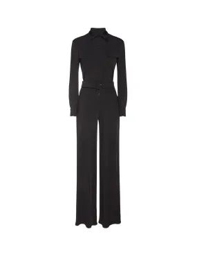 Stretch viscose jumpsuit with belt