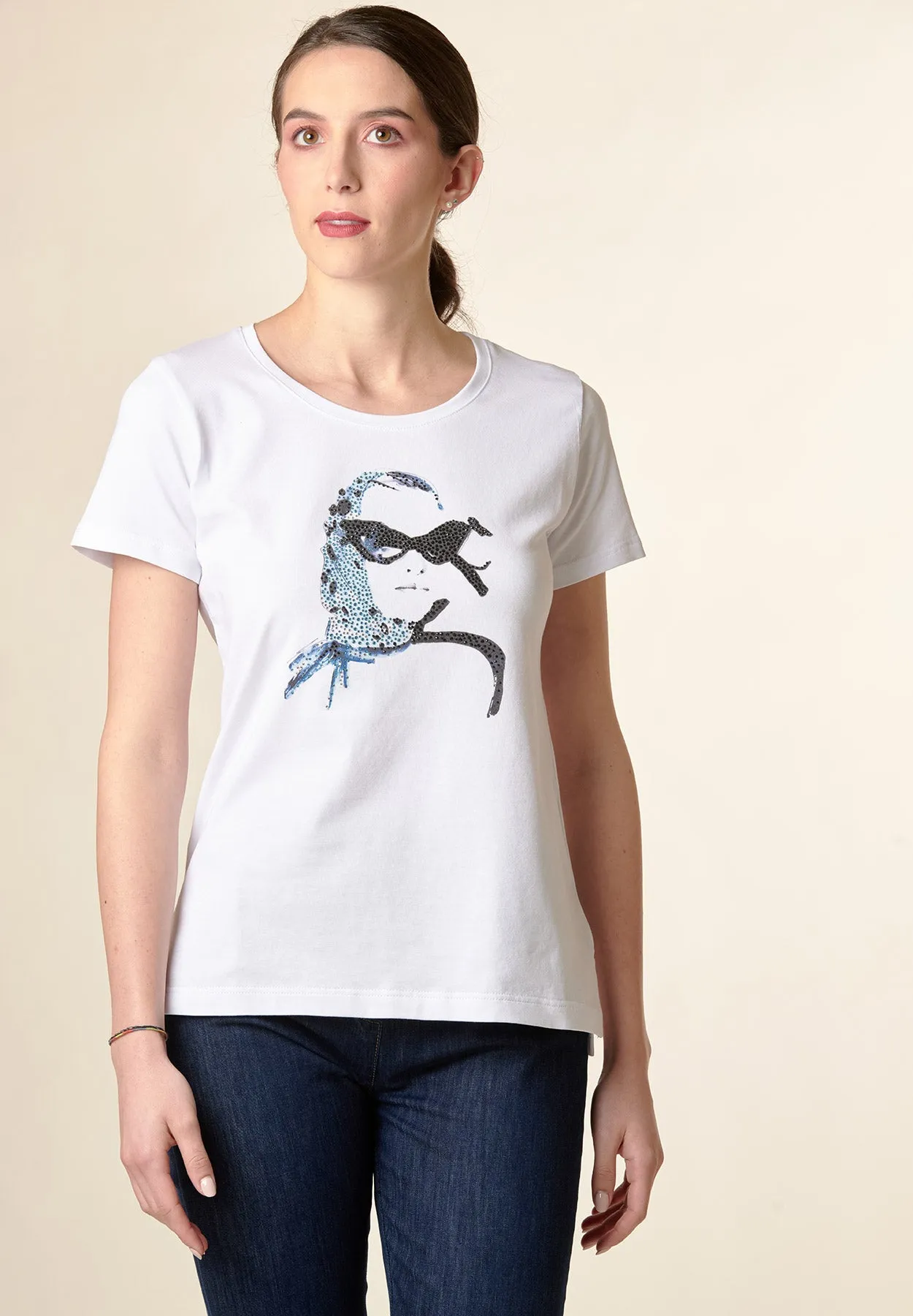 T-Shirt cotone stretch stampa azzurra