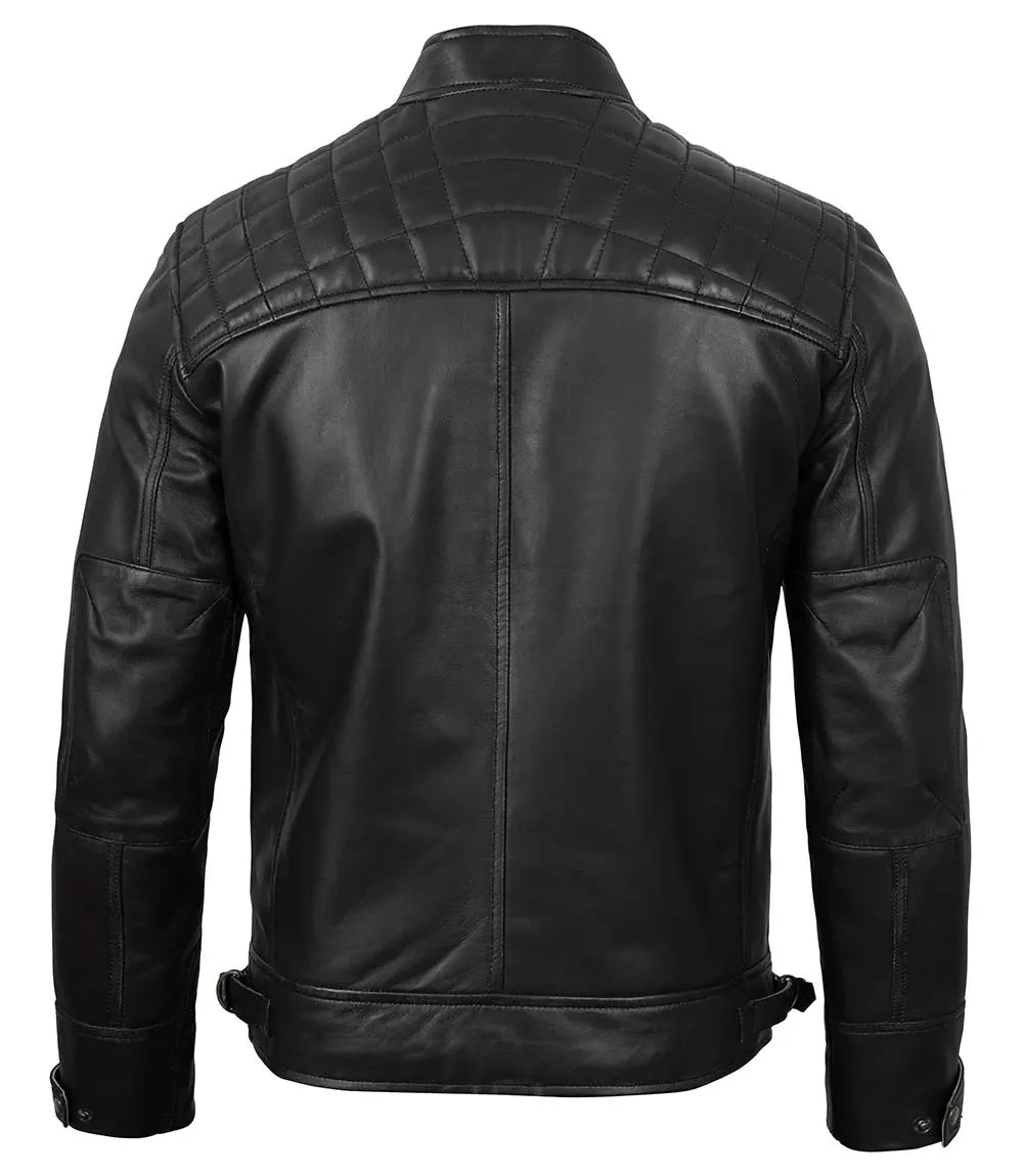 Tall Diamond Mens Black Cafe Racer Biker Jacket