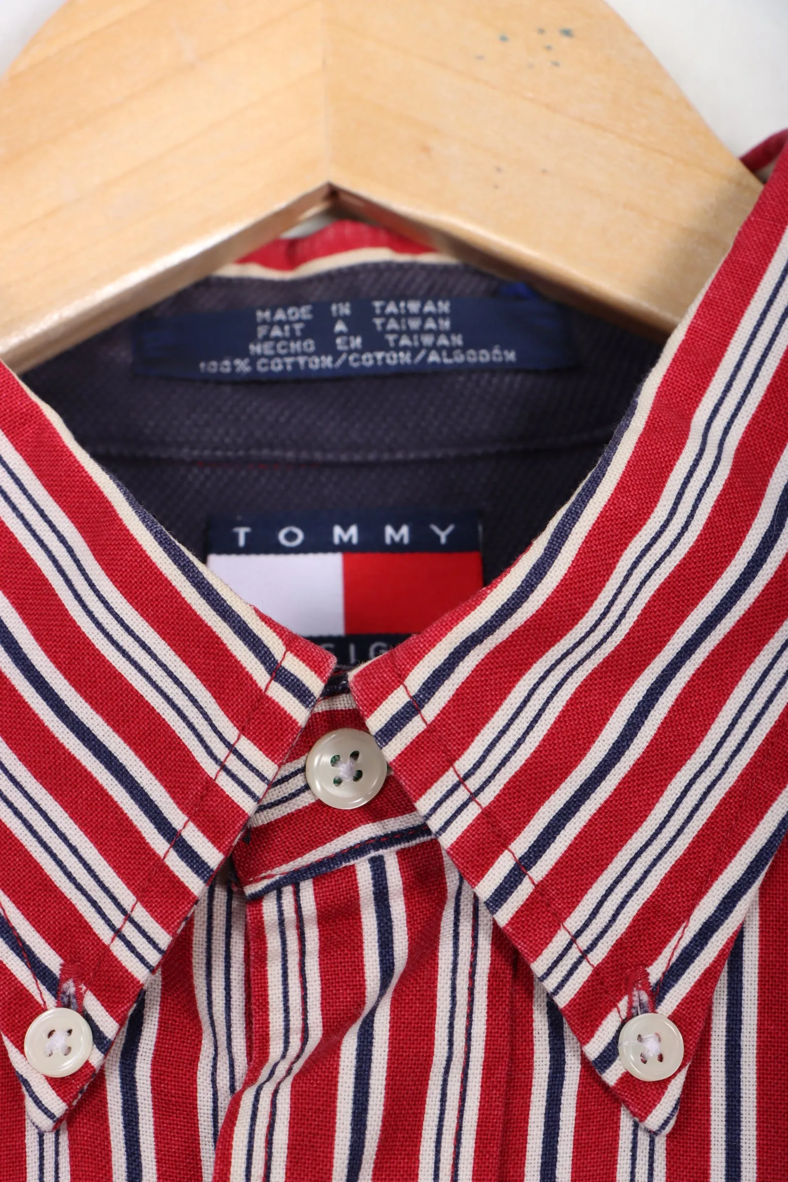 TOMMY HILFIGER Crest Logo Red & Navy Stiped Shirt (XL)