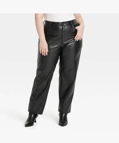 Universal Thread Women's Mid-Rise Straight Faux Leather Jeans