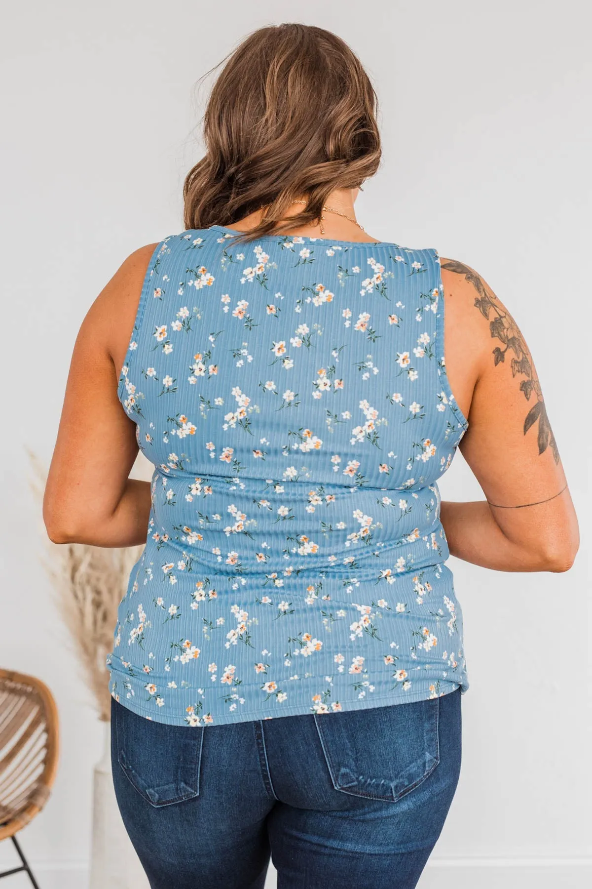 Walking Through Life Floral Tank Top- Blue