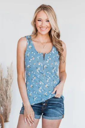 Walking Through Life Floral Tank Top- Blue