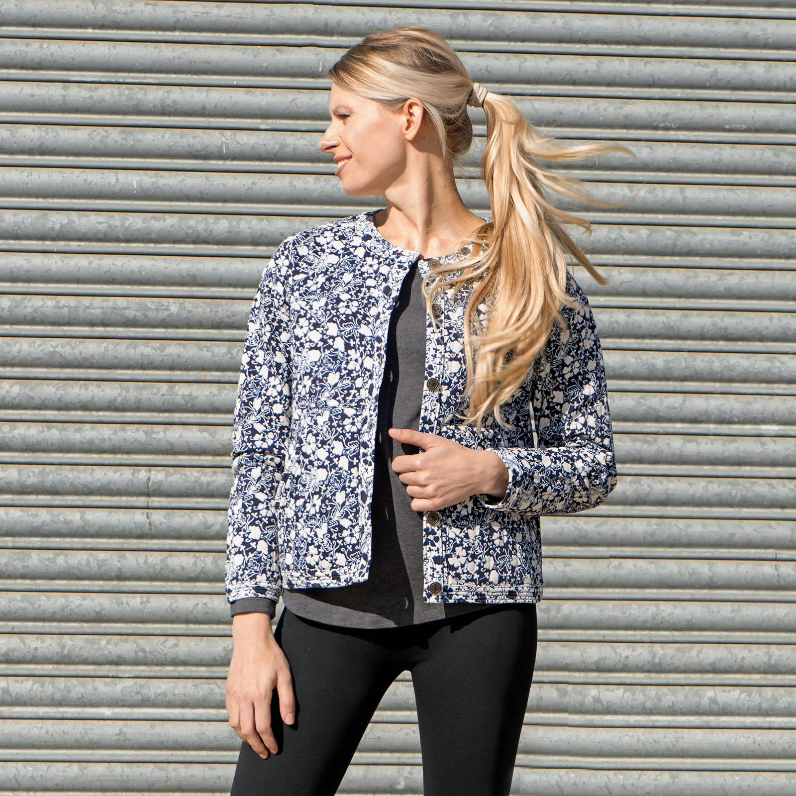 White Stuff Emma Quilted Jersey Button Up Floral Print Jackets