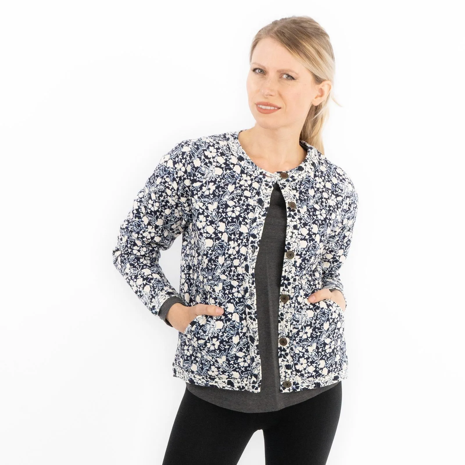 White Stuff Emma Quilted Jersey Button Up Floral Print Jackets