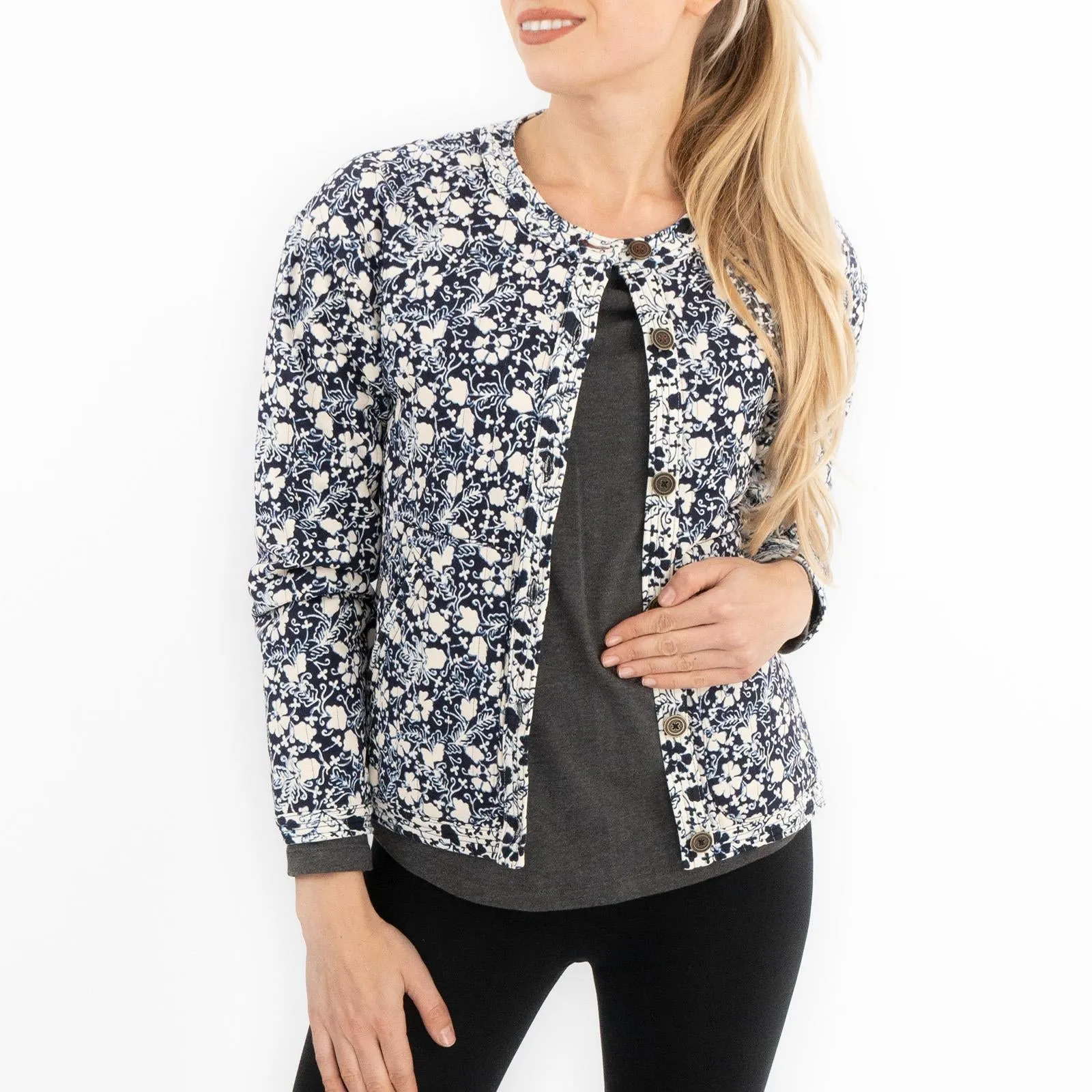 White Stuff Emma Quilted Jersey Button Up Floral Print Jackets