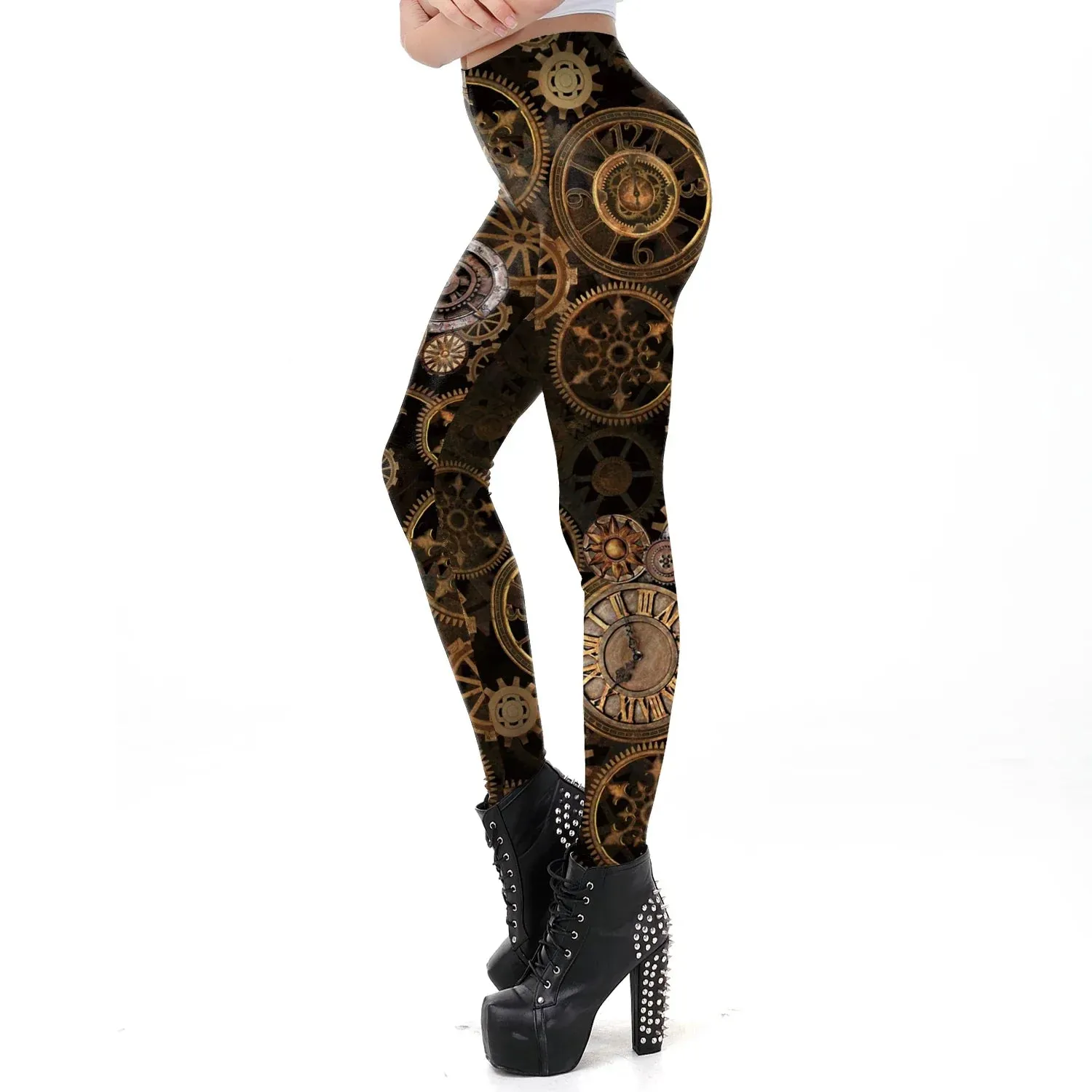 Women Retro Mechanical Gear Workout Pant 3D Print Steampunk Vintage Slim Fitness Sexy Legging