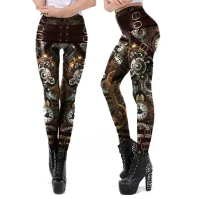 Women Retro Mechanical Gear Workout Pant 3D Print Steampunk Vintage Slim Fitness Sexy Legging