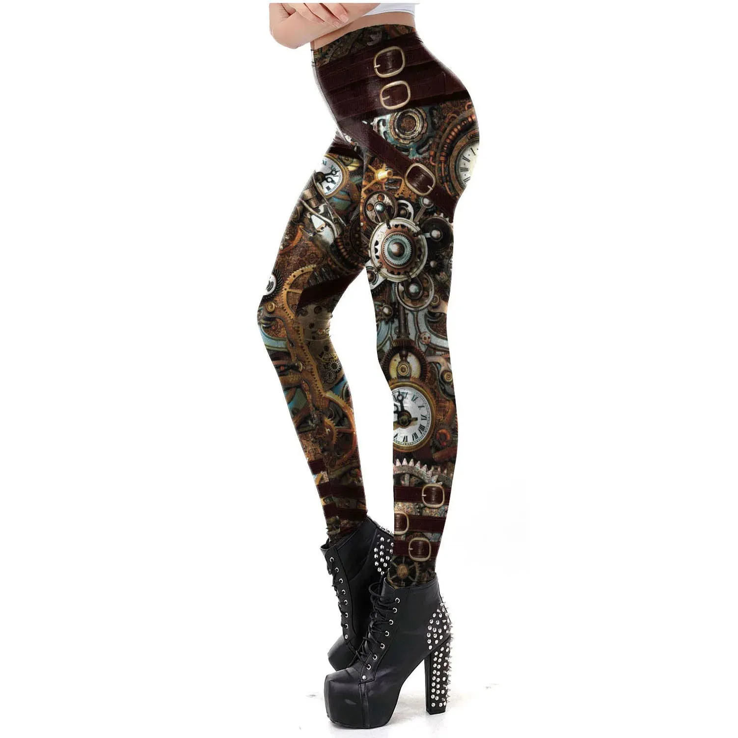 Women Retro Mechanical Gear Workout Pant 3D Print Steampunk Vintage Slim Fitness Sexy Legging