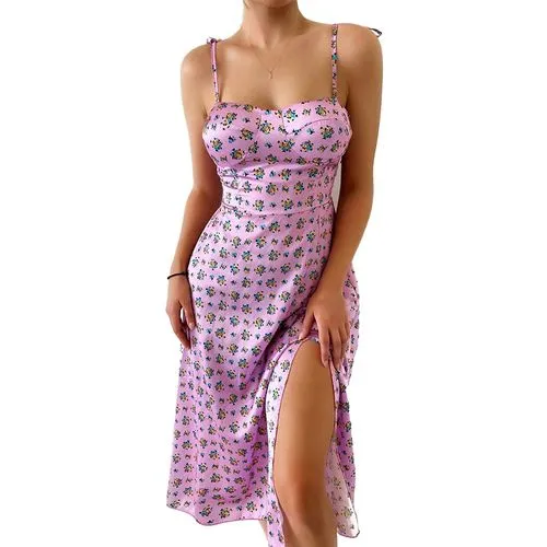 Women's Strap Dress Streetwear Strap Sleeveless Ditsy Floral Maxi Long Dress Holiday