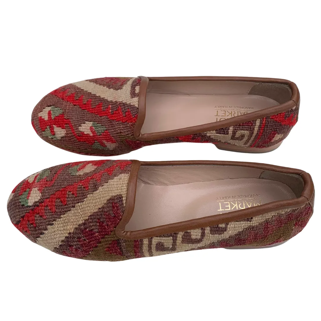 Women's Turkish Kilim Loafers Red Pattern