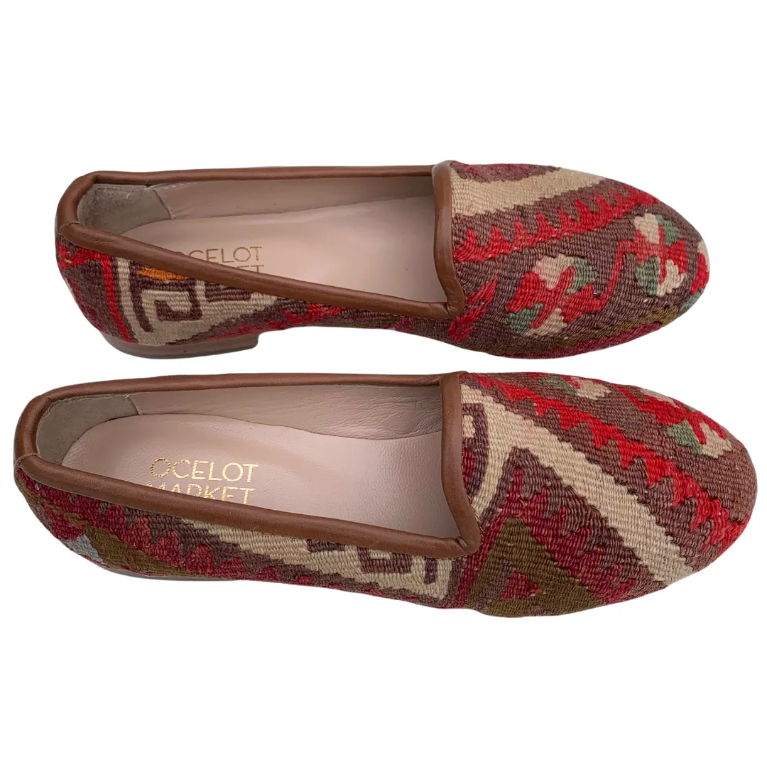 Women's Turkish Kilim Loafers Red Pattern