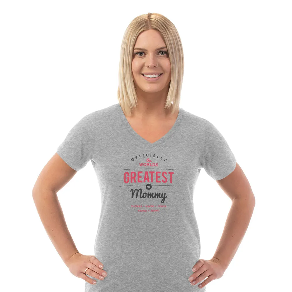 Worlds Greatest Mommy Personalized Ladies V Neck Tee